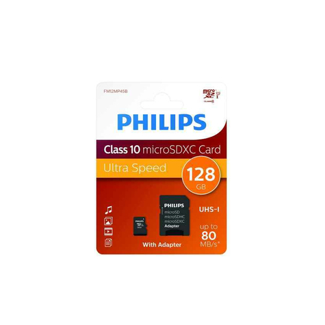 philips microsdxc 128gb cl10 80mb/s uhs-i +προσαρμογέας λιανικής πώλησης