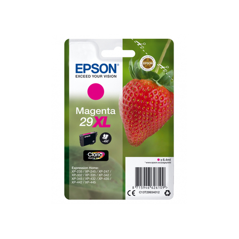 epson strawberry singlepack magenta 29xl claria home ink - original - pigment based ink - magenta - epson - - expression home xp-455 - expression home xp-452 - expression home xp-445 - expression home... - 1 τεμάχιο(α)