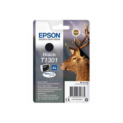 epson stag singlepack black t1301 durabrite ultra ink - original - pigment-based ink - black - epson - - workforce wf-3520dwf - epson workforce wf-7525 - epson workforce wf-7515 - epson workforce... - 1 τεμάχιο(α)