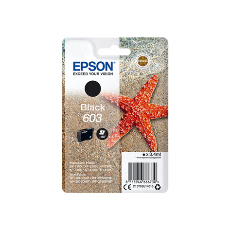 epson singlepack black 603 ink - original - black - epson - expression home xp-2100 - xp-2105 - xp-3100 - xp-3105 - xp-4100 - xp-4105 - workforce wf-2850dwf,... - 1 τεμάχιο(α) - τυπική απόδοση