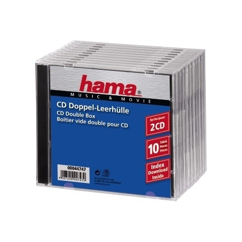 hama cd double jewel case standard - πακέτο 10 - 2 δίσκοι - διάφανο