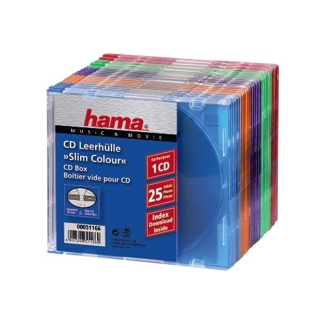 hama cd slim box συσκευασία των 25 - έγχρωμο - 1 δίσκος - πολύχρωμο - πλαστικό