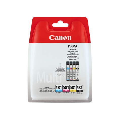 canon cli-581 multipack - original - pigment based ink - black - cyan - magenta - yellow - canon - pixma ts9150 pixma ts6151 pixma ts9155 pixma ts6150 pixma ts8151 pixma tr8550 pixma tr7550 pixma... 5.6 ml