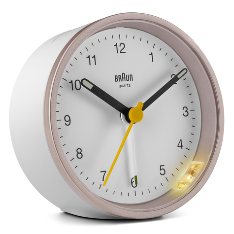 braun quartz alarm clock bc12pw pink/white - ρολόι τοίχου με χαλαζία - στρογγυλό - ροζ - λευκό - αναλογικό - κίτρινο - μπαταρία/συσσωρευτής