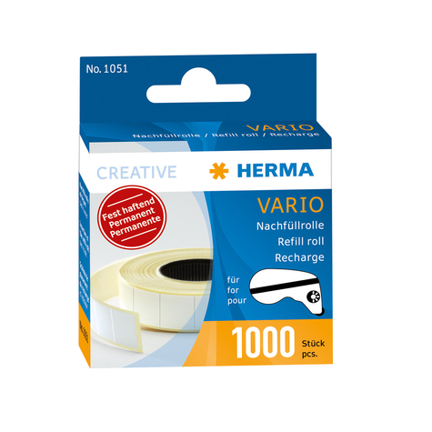 herma vario refill roll - σταθερά αυτοκόλλητο - 1000 τεμάχια κόλλας - λευκό - χαρτί - Γερμανία - 12 mm - 13 mm - 1000 τεμάχια