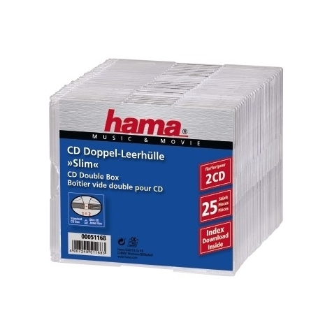 hama 00051168 - στενή θήκη - 2 δίσκοι - διαφανής - πολυστυρένιο - 120 mm - 125 mm