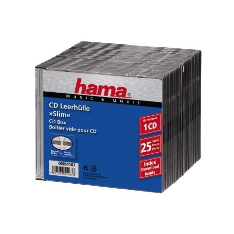 hama cd slim box - μαύρο - συσκευασία των 25 τεμαχίων - 1 δίσκος - μαύρο - πλαστικό