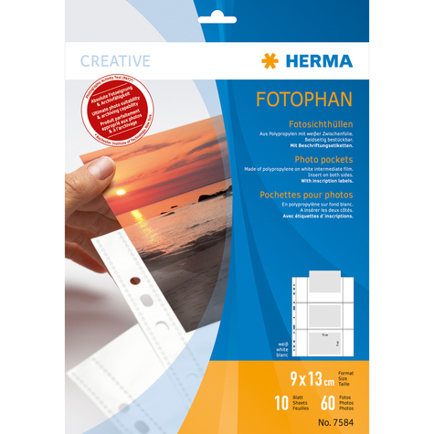 herma fotophan photo envelopes 9x13 cm landscape white 10 φάκελοι - 90 x 130 mm - διαφανής - λευκό - πολυπροπυλένιο (pp) - πορτρέτο - 230 mm - 310 mm