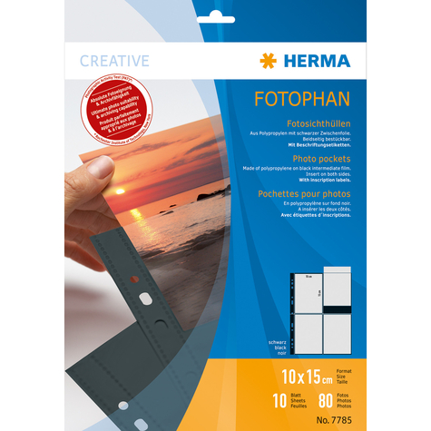 herma fotophan photo envelopes 10x15 cm high black 10 φάκελοι - 100 x 150 mm - διαφανής - πολυπροπυλένιο (pp) - πορτρέτο - 230 mm - 310 mm