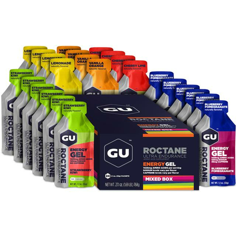 gu roctane energy gel, 24 x 32 g gel, μικτό κουτί (6 τύποι των 4 τεμαχίων)