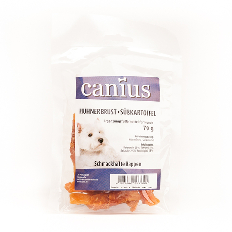 canius snacks, cani. στήθος κοτόπουλου+γλυκοπατάτα. 70g