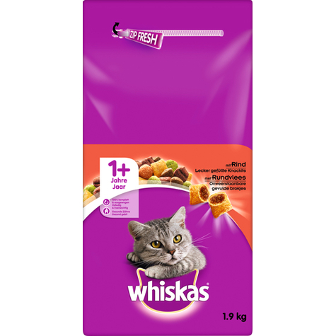 whiskas,whis.dry.adult 1+ βοδινό κρέας 1,9kg