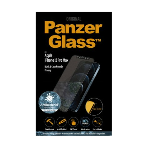 panzerglass apple iphone 12 pro max cf antibacterial privacy e-to-e, μαύρο