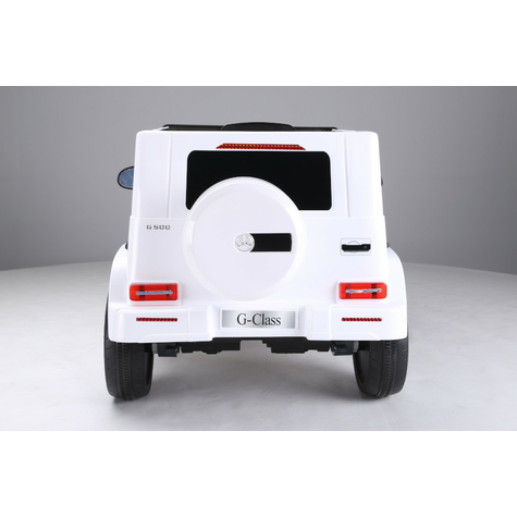 kinderfahrzeug - elektro auto mercedes g500 - lizenziert - 12v akku,2 motoren+ 2,4ghz+ledersitz+eva-weiss