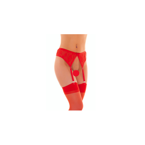 Garter Stockings :Red Suspender Belt With Stockings And Lace Detail