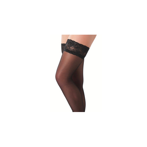 Garter Stockings :Black Hold-Up Stockings With Floral Lace Top