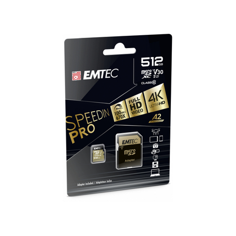 Emtec MicroSDXC 512GB SpeedIN PRO CL10 100MB/s FullHD 4K UltraHD