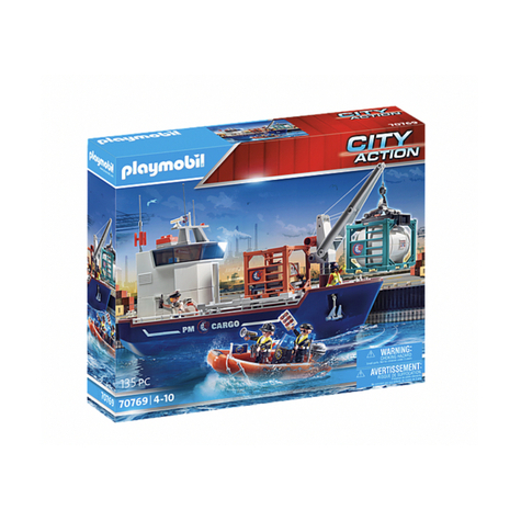 Playmobil City Action - Μεγάλο πλοίο μεταφοράς εμπορευματοκιβωτίων με σκάφος τελωνείου (70769)